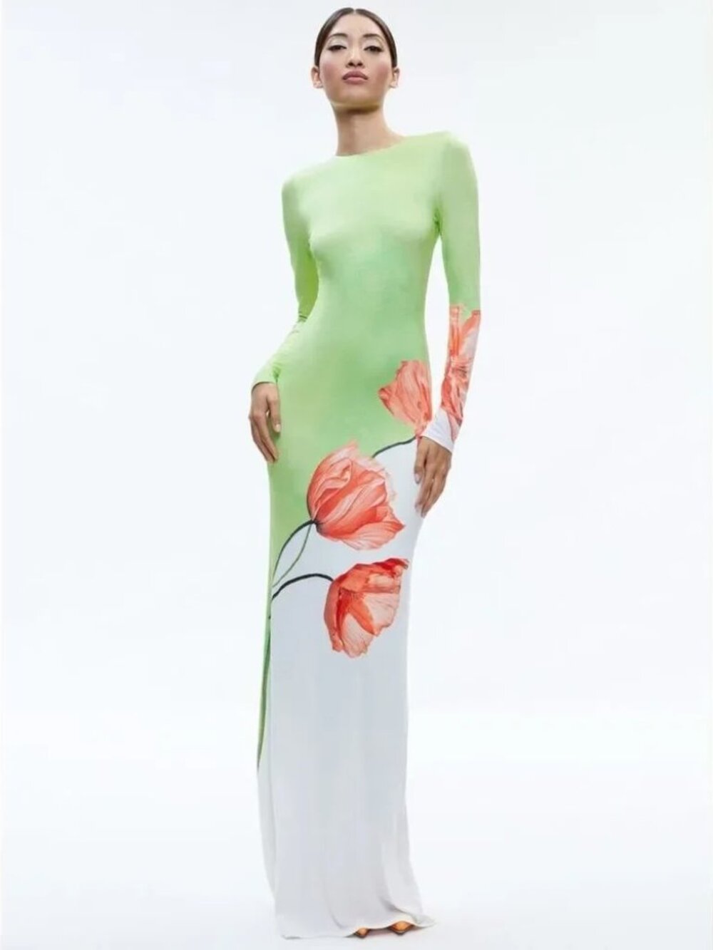 NWT | Alice & Olivia Delora Maxi Dress in Dream Life Sharp Green, Size 6